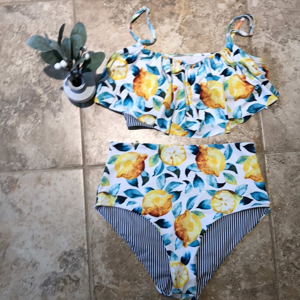 Cupshe lemon high waist swim reversible